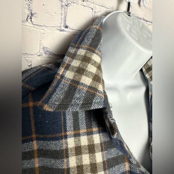 Navy blue/cream/orange super heavy duty button down plaid shirt - Picture 5 of 9